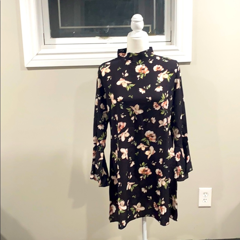 Quiz black floral high neck dress